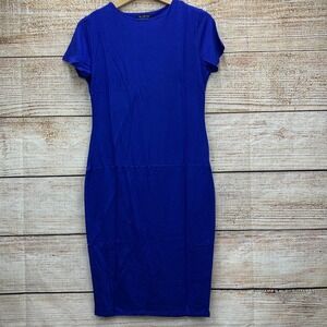 ALL FOR YOU Royal Blue Slim Fit Short Sleeve Knee Length Dress Women's Large New